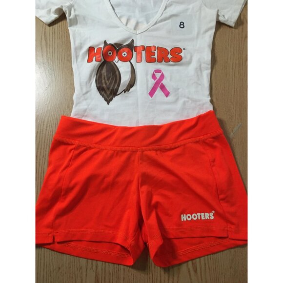 B91 #8 VERY RARE!! Hooters Girl Worn Uniform Short Sleeve Pink Ribbon Xs/Xxs - Picture 2 of 5
